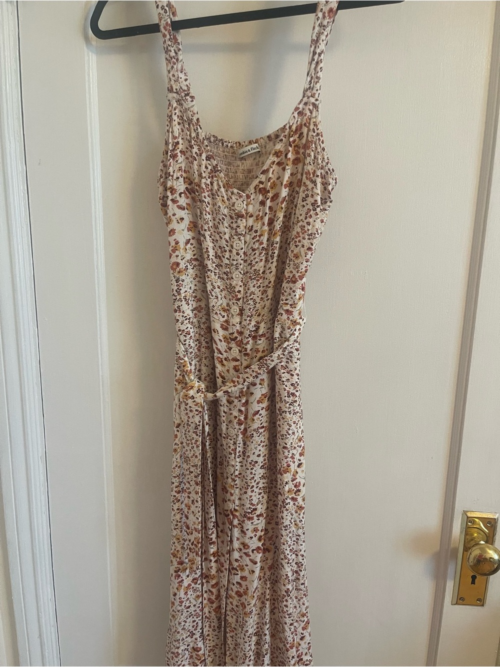Sleeveless Cream Floral Midi Dress with Tie Waist